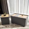 30" & 15.7" Set of 2 Folding Ottoman Bench with Storage; Coffee Table with Lid Tray; Grey
