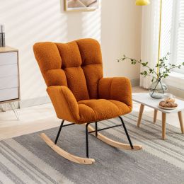 Mid Century Modern Teddy fabric Tufted Upholstered Rocking Chair Padded Seat for Living Room Bedroom; Orange