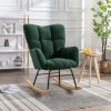 Mid Century Modern Teddy Fabric Tufted Upholstered Rocking Chair Padded Seat For Living Room Bedroom; Dark Green