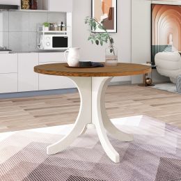 TOPMAX Mid-Century Solid Wood Round Dining Table for Small Places; Walnut Table