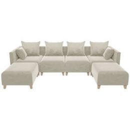 Sectional Sofa; U-shaped sofa with 6 Pillows for Living Room; Velvet for bedroom; livingroom Beige