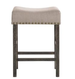 Martha II Counter Height Stool (Set-2) in Tan Linen & Weathered Gray