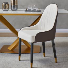 Dining Chair with PU Leather White Solid Wood Metal Legs (Set of 2)