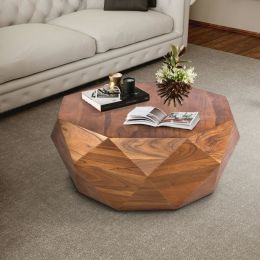Diamond Shape Acacia Wood Coffee Table With Smooth Top; Dark Brown
