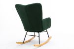 Mid Century Modern Teddy Fabric Tufted Upholstered Rocking Chair Padded Seat For Living Room Bedroom; Dark Green