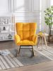 Mid Century Modern Velvet Tufted Upholstered Rocking Chair Padded Seat for Living Room Bedroom; Yellow