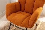 Mid Century Modern Teddy fabric Tufted Upholstered Rocking Chair Padded Seat for Living Room Bedroom; Orange