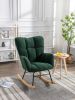 Mid Century Modern Teddy Fabric Tufted Upholstered Rocking Chair Padded Seat For Living Room Bedroom; Dark Green