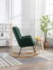 Mid Century Modern Teddy Fabric Tufted Upholstered Rocking Chair Padded Seat For Living Room Bedroom; Dark Green