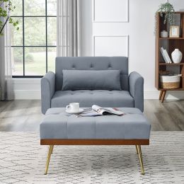 Recline Sofa Chair with Ottoman; Two Arm Pocket and Wood Frame include 1 Pillow; Grey (40.5&rdquo;x33&rdquo;x32&rdquo;)