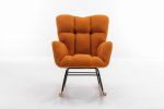 Mid Century Modern Teddy fabric Tufted Upholstered Rocking Chair Padded Seat for Living Room Bedroom; Orange