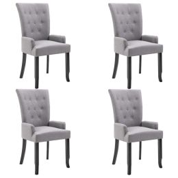 Dining Chairs with Armrests 4 pcs Light Gray Fabric