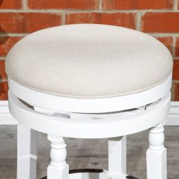 30" Bar Stool; White Finish; Beige Fabric Seat