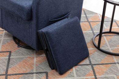 New Cotton Linen Fabric Material Swivel Rocking Accent Leisure Chair With Folding Or Storage Ottoman Footrest; Dark Blue