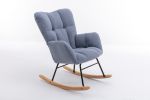Mid Century Modern Teddy fabric Tufted Upholstered Rocking Chair Padded Seat for Living Room Bedroom; Light Blue