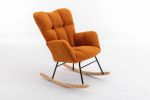 Mid Century Modern Teddy fabric Tufted Upholstered Rocking Chair Padded Seat for Living Room Bedroom; Orange