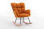 Mid Century Modern Teddy fabric Tufted Upholstered Rocking Chair Padded Seat for Living Room Bedroom; Orange