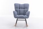 Mid Century Modern Teddy fabric Tufted Upholstered Rocking Chair Padded Seat for Living Room Bedroom; Light Blue