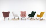 Mid Century Modern Teddy Fabric Tufted Upholstered Rocking Chair Padded Seat For Living Room Bedroom; Yellow