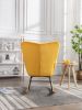 Mid Century Modern Velvet Tufted Upholstered Rocking Chair Padded Seat for Living Room Bedroom; Yellow