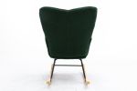 Mid Century Modern Teddy Fabric Tufted Upholstered Rocking Chair Padded Seat For Living Room Bedroom; Dark Green