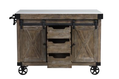 Alforvott Kitchen Island; Marble &amp; Weathered Gray Finish AC00185