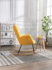 Mid Century Modern Velvet Tufted Upholstered Rocking Chair Padded Seat for Living Room Bedroom; Yellow