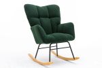Mid Century Modern Teddy Fabric Tufted Upholstered Rocking Chair Padded Seat For Living Room Bedroom; Dark Green