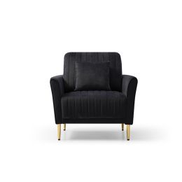 Black Velvet Armchair With Ottoman Single Sofa Chair And Ottoman Set; Comfy Reading Chair Leisure Lounging Chair for Living Room Bedroom Home Office