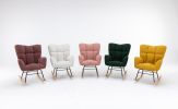 Mid Century Modern Teddy Fabric Tufted Upholstered Rocking Chair Padded Seat For Living Room Bedroom; Dark Green