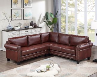Mid-Century Sectional Corner Sofa L-shape Couch with Scroll Arms &amp; Rivet Ornament for Large Space Dorm Apartment