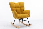 Mid Century Modern Teddy Fabric Tufted Upholstered Rocking Chair Padded Seat For Living Room Bedroom; Yellow