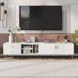 U-Can Modern TV Stand with 5 Champagne legs - Durable; stylish; spacious; versatile storage TVS up to 77" (White)