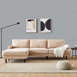 Modern fabric sofa L shape;  3 seater with ottoman-104" Beige