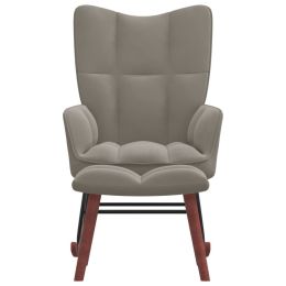 Rocking Chair with a Stool Light Gray Velvet