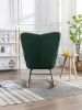 Mid Century Modern Teddy Fabric Tufted Upholstered Rocking Chair Padded Seat For Living Room Bedroom; Dark Green