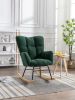 Mid Century Modern Teddy Fabric Tufted Upholstered Rocking Chair Padded Seat For Living Room Bedroom; Dark Green