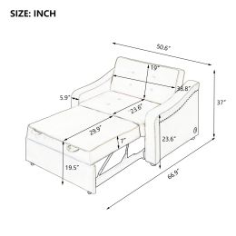 50.6&quot; Convertible Sleeper Bed; Adjustable Sofa Couch with Dual USB Ports for Living Room Space(Cream White)
