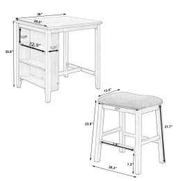 TOPMAX 3 Piece Dining Table with Padded Stools; Table Set with Storage Shelf; Dark Gray