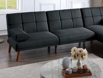 Black Polyfiber Adjustable Tufted Sofa Living Room Solid wood Legs Plush Couch