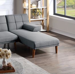 Blue Grey Polyfiber Adjustable Chaise Bed Living Room Solid wood Legs Tufted Comfort Couch