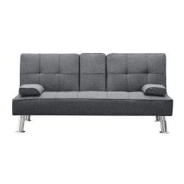 Modern Convertible Folding Futon Sofa Bed with2 Cup holders , Fabric Loveseat Sofa Bed with Removable Armrests and Metal Legs .