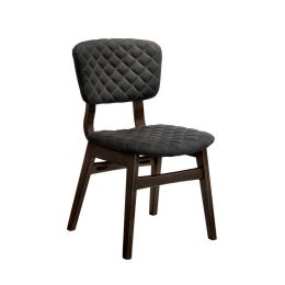 Set of 2 Side Chairs Walnut Finish Solid wood Mid-Century Modern Padded Fabric Seat And Back Kitchen Dining