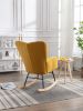 Mid Century Modern Teddy Fabric Tufted Upholstered Rocking Chair Padded Seat For Living Room Bedroom; Yellow