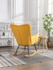 Mid Century Modern Velvet Tufted Upholstered Rocking Chair Padded Seat for Living Room Bedroom; Yellow