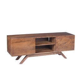 Mid Century Modern Acacia Wood TV Unit with Wide Storage; Walnut Brown