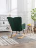 Mid Century Modern Teddy Fabric Tufted Upholstered Rocking Chair Padded Seat For Living Room Bedroom; Dark Green