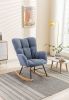 Mid Century Modern Teddy fabric Tufted Upholstered Rocking Chair Padded Seat for Living Room Bedroom; Light Blue