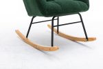 Mid Century Modern Teddy Fabric Tufted Upholstered Rocking Chair Padded Seat For Living Room Bedroom; Dark Green