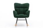 Mid Century Modern Teddy Fabric Tufted Upholstered Rocking Chair Padded Seat For Living Room Bedroom; Dark Green
